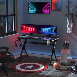 HOMCOM 120 Gaming Desk with RGB LED Lights Racing Style Gaming Table with Cup Holder, Cable Management, Black