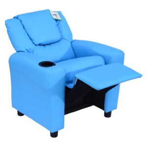 HOMCOM Children Recliner Armchair PU Leather Lounger Games Chair Sofa Seat W/Cup Holder-Blue