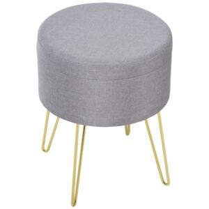 HOMCOM Polyester Upholstered Round Ottoman Footstool Grey/Gold