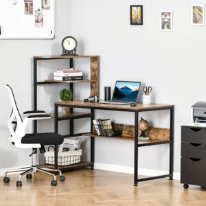 HOMCOM Computer Desk with 4 Storage Shelves Writing Study Desk with Bookshelf for Home Office Sturdy Workstation for Small Spaces with Steel Frame
