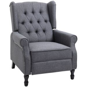 HOMCOM 160° Reclining Armchair Single Sofa Chair w/ Retractable Footrest in Linen Deep Grey
