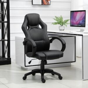 HOMCOM Racing Office Chair PU Leather Executive Desk Chair Gaming Swivel Height Adjustable PC Computer Chair (Black & grey)