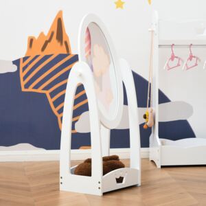 HOMCOM Free Standing Full Length Mirror, Child's Dressing Mirror with storage shelf 360° Rotation MDF, For 3- 8 Years Old, 40L x 30W x 104H cm