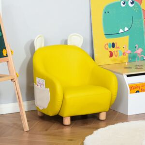 HOMCOM Cute Animal Kids Sofa Chair with Storage bags PU Leather Upholstered Single Sofa Couch for Kids Toddlers for Children's Room Bedroom, Yellow