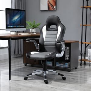 HOMCOM PU Leather Racing Office Chair-Black/Grey/White