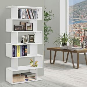 HOMCOM 6 Shelves Bookshelf S Shape-White