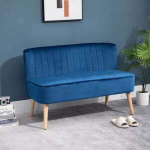HOMCOM Faux Velvet Upholstered 2-Seater Sofa Small Sofa w/Wood Legs Blue