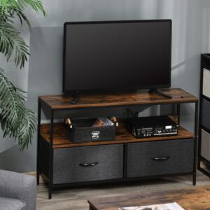 HOMCOM TV Cabinet, TV Console Unit with 2 Foldable Linen Drawers, TV Stand with Shelving for Living Room, Entertainment Room, Rustic Brown