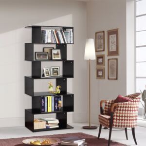 HOMCOM 6 Shelves Bookshelf S Shape-Black