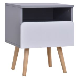 HOMCOM Wooden Bedside Cabinet Accent Table with 1 Drawer Open Shelf End Table Night Stand with Legs, Home Furniture