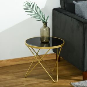 HOMCOM Tempered Glass Coffee Table Accent Side End Table with Golden Steel Legs for Living Room, Bedroom, No Assembly Required, 43cm x 43cm x 40cm