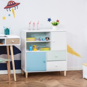 HOMCOM Kids Bookcase Multi-Shelf Modern Freestanding Cabinet of Drawer Book Magazine Organizer Study Bedroom 80 x 30 x 85cm Blue