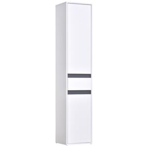 HOMCOM 172cm Thin Bathroom Storage Cabinet Freestanding Unit w/ 2 Cupboards 1 Drawer Adjustable Shelf Home Organisation Tower White