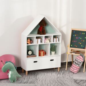 HOMCOM Kids Bookshelf Chest w/ Drawer Cubes Baby Toy Wood Organizer Display Stand Storage Cabinet 82x30x126cm White