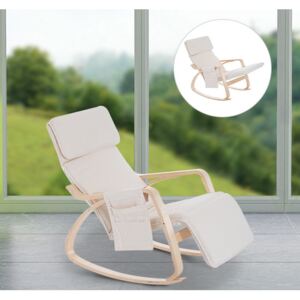 HOMCOM Rocking Chair W/Adjustable Footrest & Side Pocket-Beige
