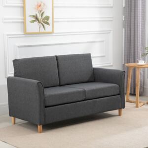 HOMCOM Linen Upholstery 2-Seater Sofa Floor Sofa Living Room Furniture w/Armrest Wooden Legs Dark Grey