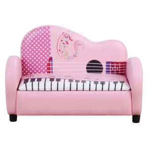 HOMCOM Kids Sofa Piano Shape Multi-Functional 2 Seats Couch Storage Box Soft Sturdy Pink