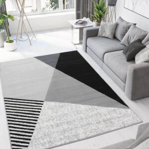 Black Grey Modern Geometric Living Room Rug - Milan