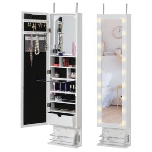 HOMCOM MDF 18-LED Light Glass Mirror Jewellery Cabinet White