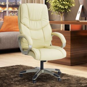 HOMCOM High Back PU Leather Office Chair-Cream W/ Gold effect