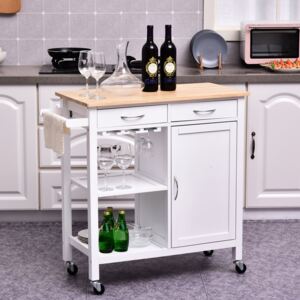 HOMCOM Kitchen Island W/2 Drawers-White/Natural Wood Colour