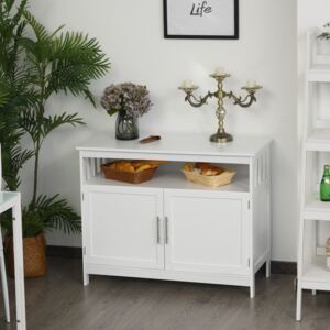 HOMCOM Kitchen Console Table/Buffet Sideboard/Wooden Storage Table with 2-Level Cabinet and Open Shelf, White