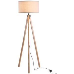 HOMCOM Wood Tripod Floor Lamp Home Lighting Elegant E27 Bulb Linen Light Lamp Shade Three-Legged Office Beige