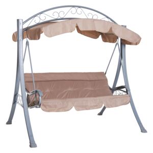 Outsunny 3-Person Swing Chair Patio Lounger Canopy Shelter Cushioned Seat Heavy Duty,Steel-Beige