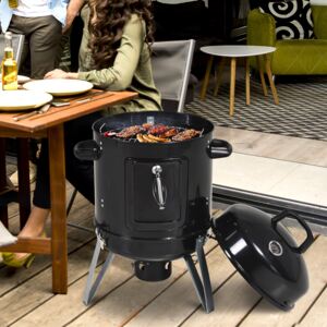 Outsunny Steel 3 in 1 Charcoal Smoker Grill w/ Thermostat Black