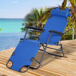 Outsunny 2 in 1 Sun Lounger Folding Reclining Chair Garden For Outdoor Camping Hiking Adjustable Back with Pillow-Blue