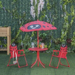 Outsunny Kids Folding Picnic Table and Chairs Set Ladybug Pattern Outdoor w/ Parasol