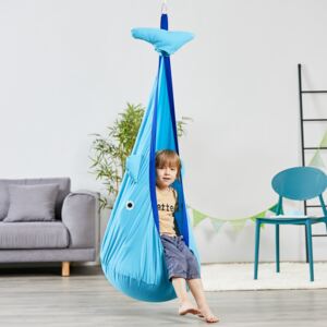 Outsunny Kids Pod Swing Seat Sensory Hammock Children Hanging Chair with 100% Cotton Canvas Hardware for Indoor and Outdoor Use Blue