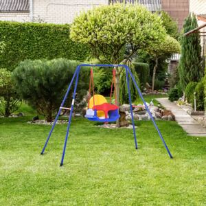 Outsunny Metal Kids Swing Set with Baby Seat Safety Harness A-Frame Stand for Backyard