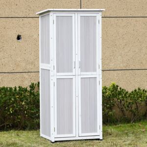 Outsunny Outdoor Garden Shed Wooden Garden Cabinet 3-Tier Double-door Storage Shed 2 Shelves Organizer with Handle Hooks Magnetic Latch Foot Pad