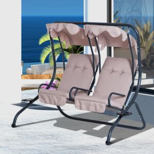 Outsunny Garden Outdoor Swing Chair 2 Seater Swinging Hammock Bench Patio Cushioned Seat With Tray Beige