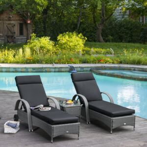Outsunny Set of 2 Sun Lounger Cushion Non-Slip Seat Pads Garden Patio Reclining Chair for Indoor Outdoor, 196 x 55cm, Black