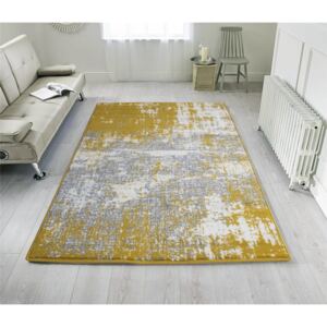 Yellow Grey Distressed Worn Look Living Room Rug - Milan