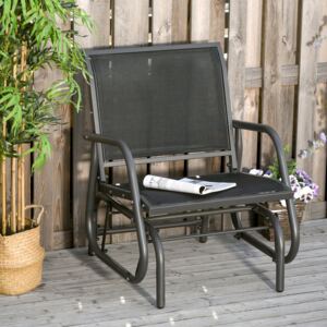 Outsunny Outdoor Glider Swing Chair with Breathable Mesh Seat and Backrest, Steel Frame, Curved Rocking Arms, Dark Grey and Black