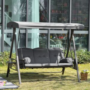Outsunny Steel Swing Chair Hammock Garden 3 Seater Canopy w/ Cushions Shelter Outdoor Bench Grey Patio