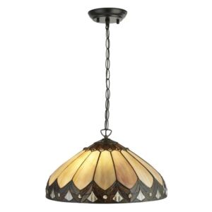 Searchlight 6702-40 Pearl Ceiling Pendant Light In Antique Brass With Tiffany Glass