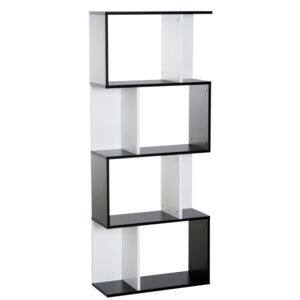 HOMCOM 4-tier S Shape Bookcase, Particle Board-White/Black