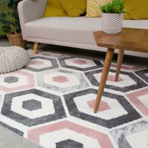 Pink Geometric Honeycomb Living Room Rug - Enzo