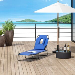Outsunny Adjustable Sun Lounger W/Pillow-Blue Oxford Cloth
