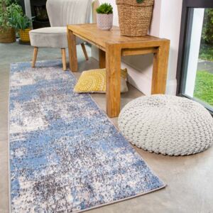 Modern Blue Abstract Distressed Runner Rug - Enzo