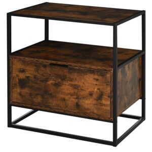 HOMCOM Retro Industrial Side Table Metal Frame End Desk with Drawer & Shelf for Living Room, Sturdy
