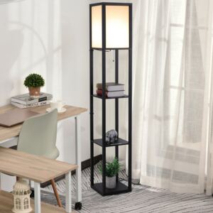 HOMCOM Shelf Floor Lamp, 4-tier Open Shelves, 26L x 26W x 160Hcm-Black/White