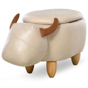 HOMCOM PU Leather Upholstered Cow Storage Stool Ivory