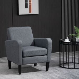HOMCOM Linen Modern-Curved Armchair Accent Seat w/ Thick Cushion Wood Legs Foot Pads Single Compact Home Furniture City Flats Grey