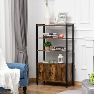 HOMCOM Bookshelf, Floor-Standing Storage Cabinet with Shelves, Cupboard with Double Door, Bookcase in Home Office, Multifunctional, Industrial Design