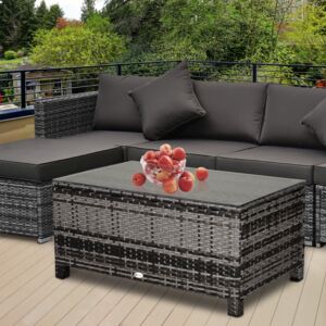 Outsunny PE Rattan Garden Coffee Table w/ Tempered Glass Top Grey